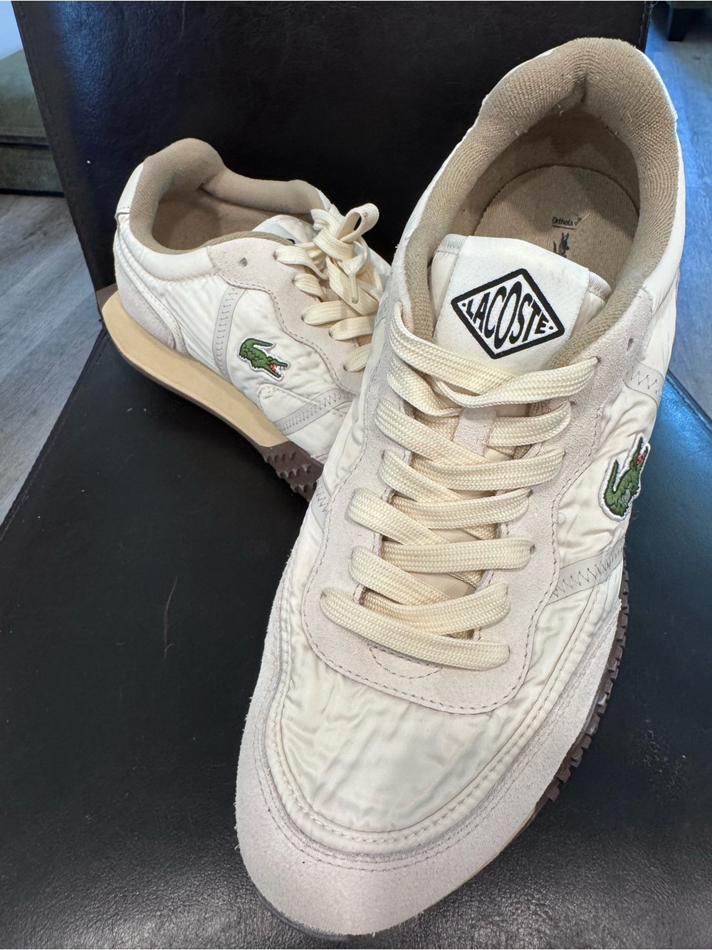 Lacoste Men's Beige/Cream Casual Sneakers with Croc Logo